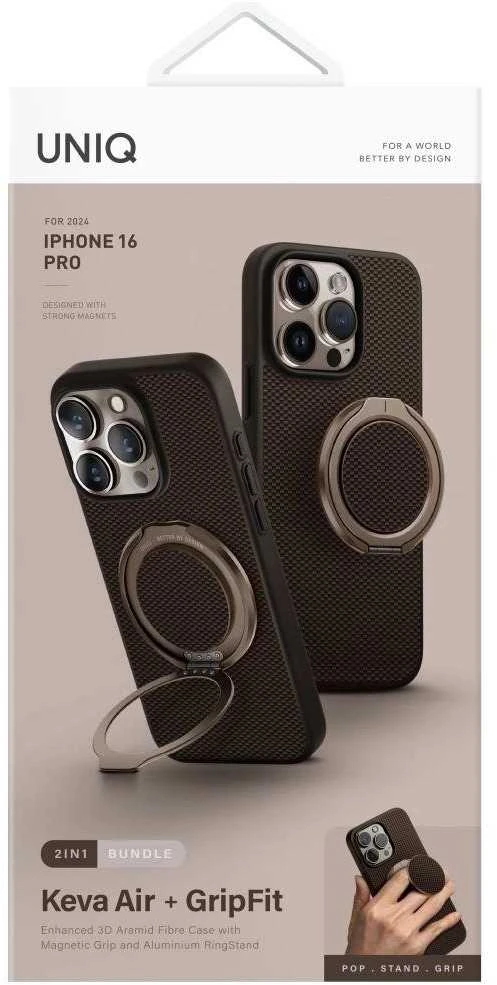 Uniq Keva Air Magclick įkrovimo GripFit dėklas, skirtas iPhone 16 Pro – rudas