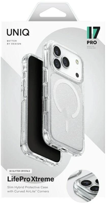 UNIQ LifePro Xtreme Dėklas Apple iPhone 17 Pro Magclick Charging skaidrus/Glitter
