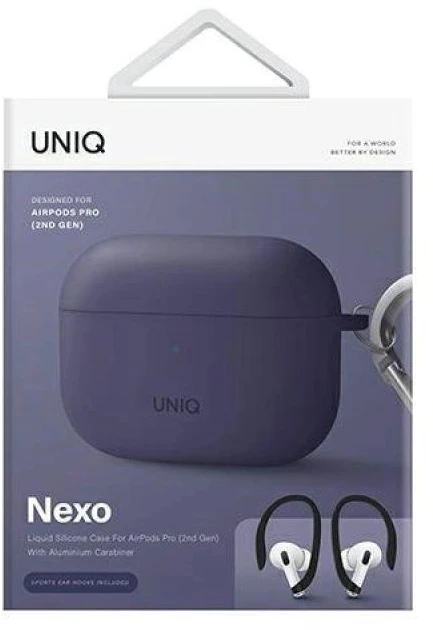 UNIQ dėklas Nexo AirPods Pro 2 gen + EarHooks Silicone (2022/2023) violetinės spalvos