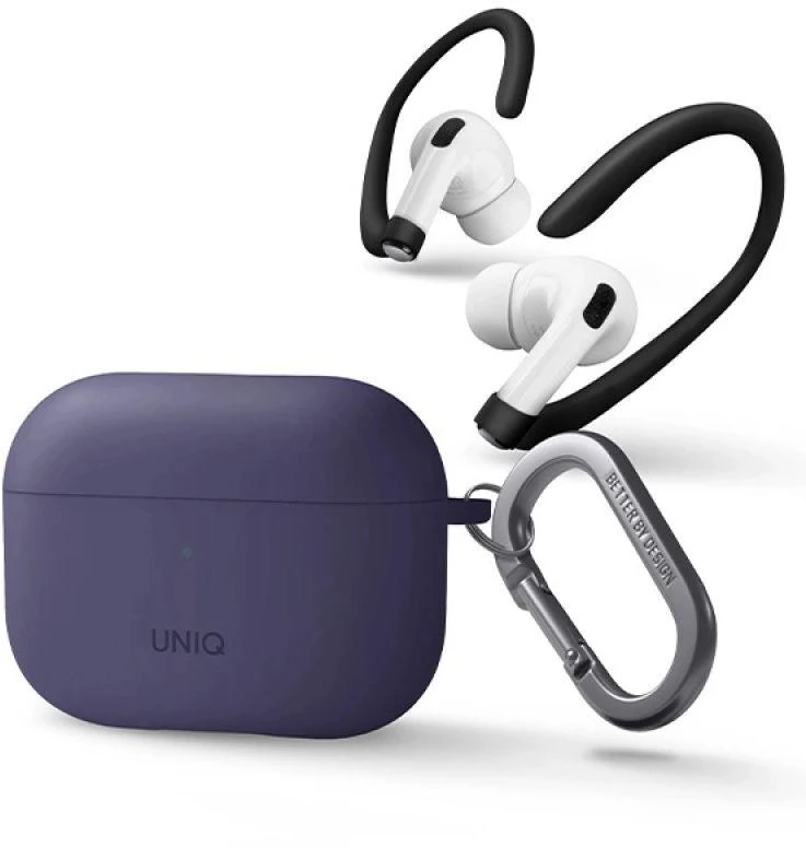 UNIQ dėklas Nexo AirPods Pro 2 gen + EarHooks Silicone (2022/2023) violetinės spalvos
