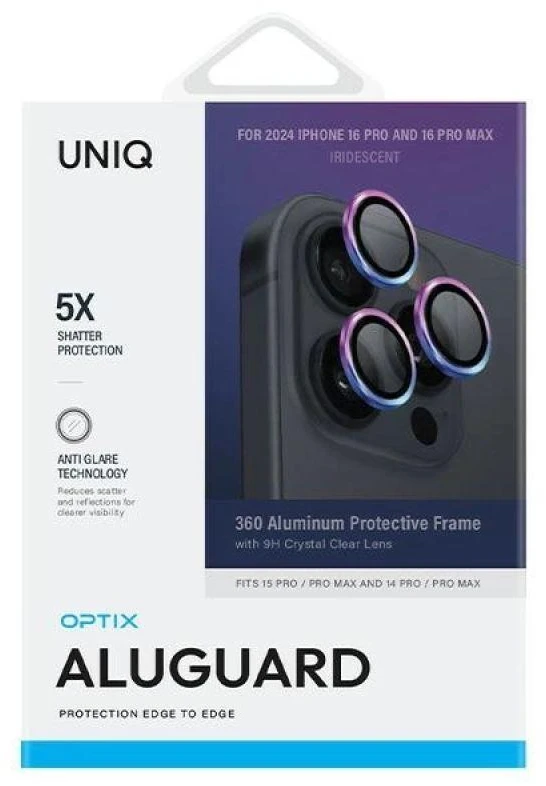 UNIQ Optix Aliuminio Camera Lens Protector Apple iPhone 16 Pro 6.3" / 16 Pro Max 6.9" iridescent su aplkatoiumi