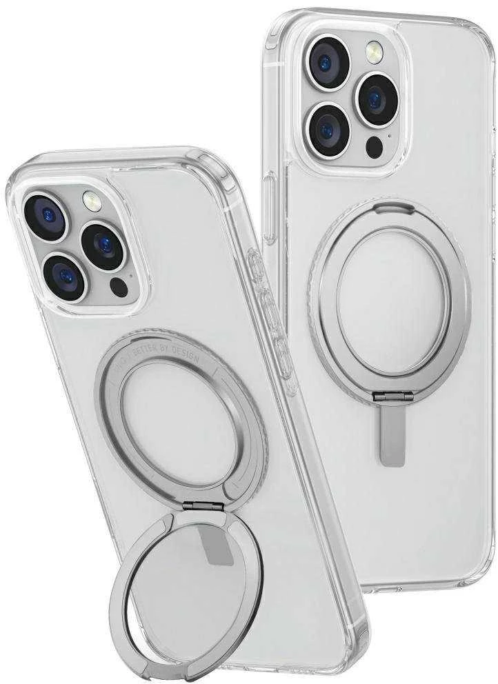 „Uniq Swivix 360“ besisukantis dėklas su atrama, skirtas „iPhone 16 Pro Max“ – skaidrus