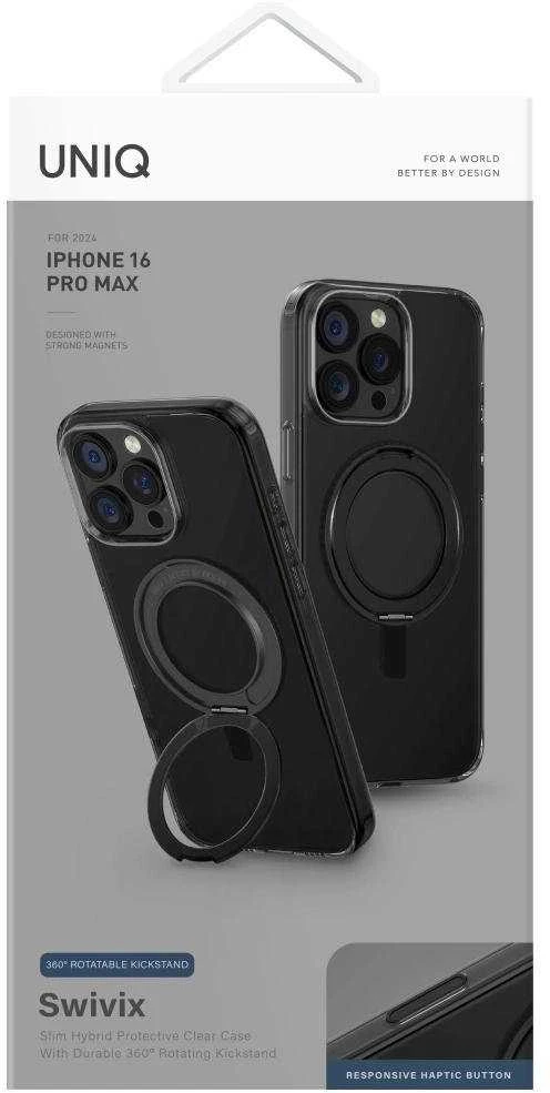 Uniq Swivix 360 besisukantis stovo dėklas, skirtas iPhone 16 Pro Max - Juodas