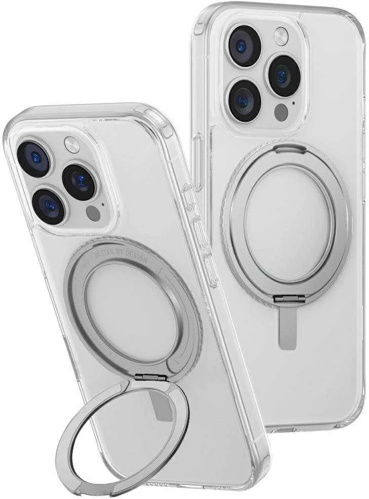 „Uniq Swivix 360“ besisukantis dėklas su atrama, skirtas „iPhone 16 Pro“ – skaidrus