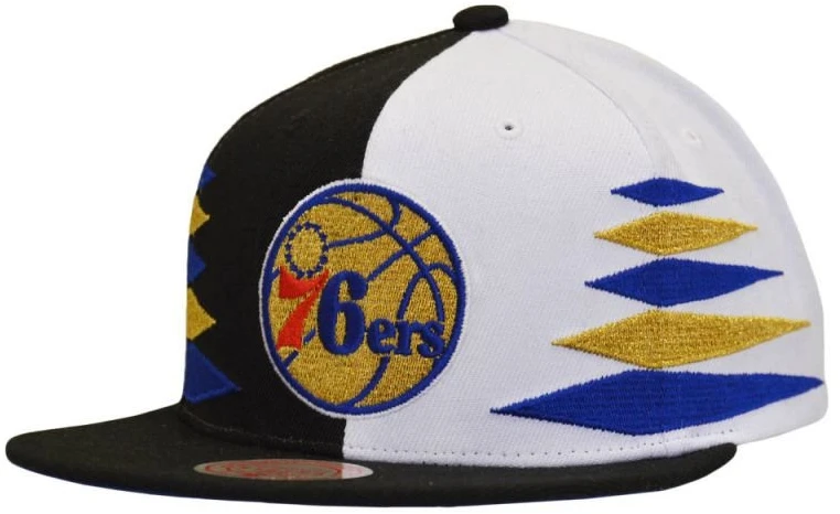 Uniseks beisbolo kepurė Philadelphia 76ers Mitchell & Ness, juoda ir balta