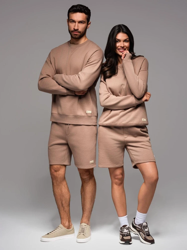Unisex rudas džemperio ir šortų komplektas poroms laisvalaikiui