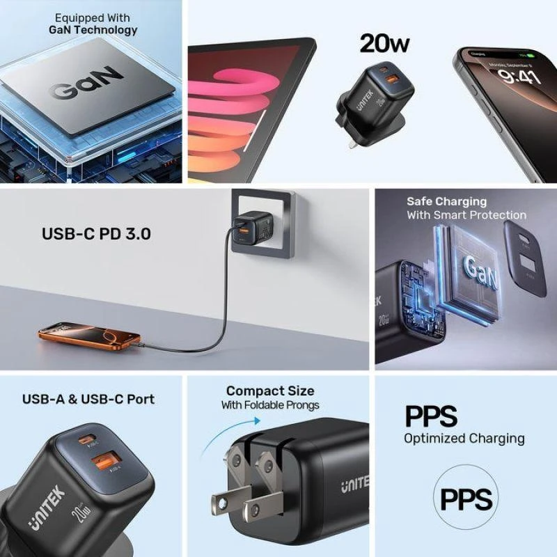 UNITEK Zeno Universal Juodas AC Fast charging Indoor
