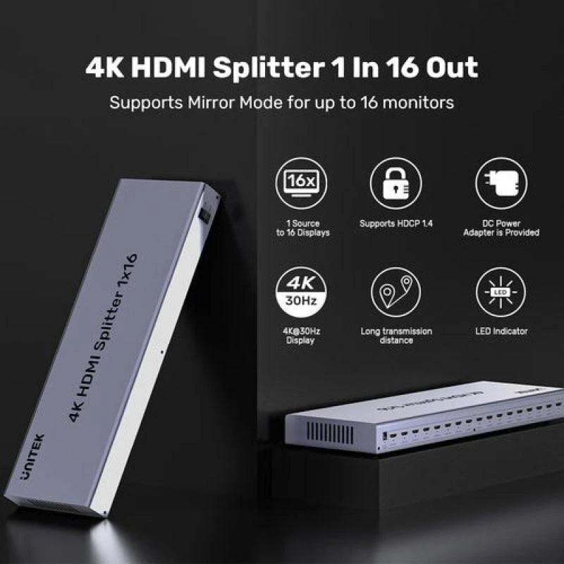 „Unitek“ HDMI skirstytuvas 4K 1 įvestis 16 išėjimų 4K@30Hz