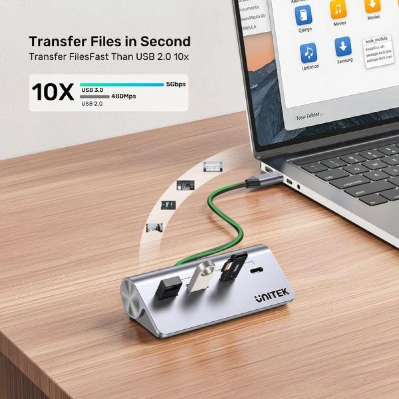 UNITEK H1337AGY01 sąsajos šakotuvas USB 3.2 Gen 1 (3.1 Gen 1) Type-C 5000 Mbit/s Pilkas