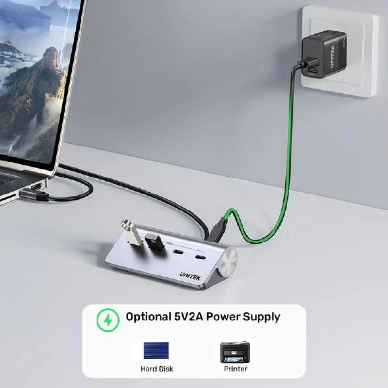 UNITEK H1337AGY01 sąsajos šakotuvas USB 3.2 Gen 1 (3.1 Gen 1) Type-C 5000 Mbit/s Pilkas