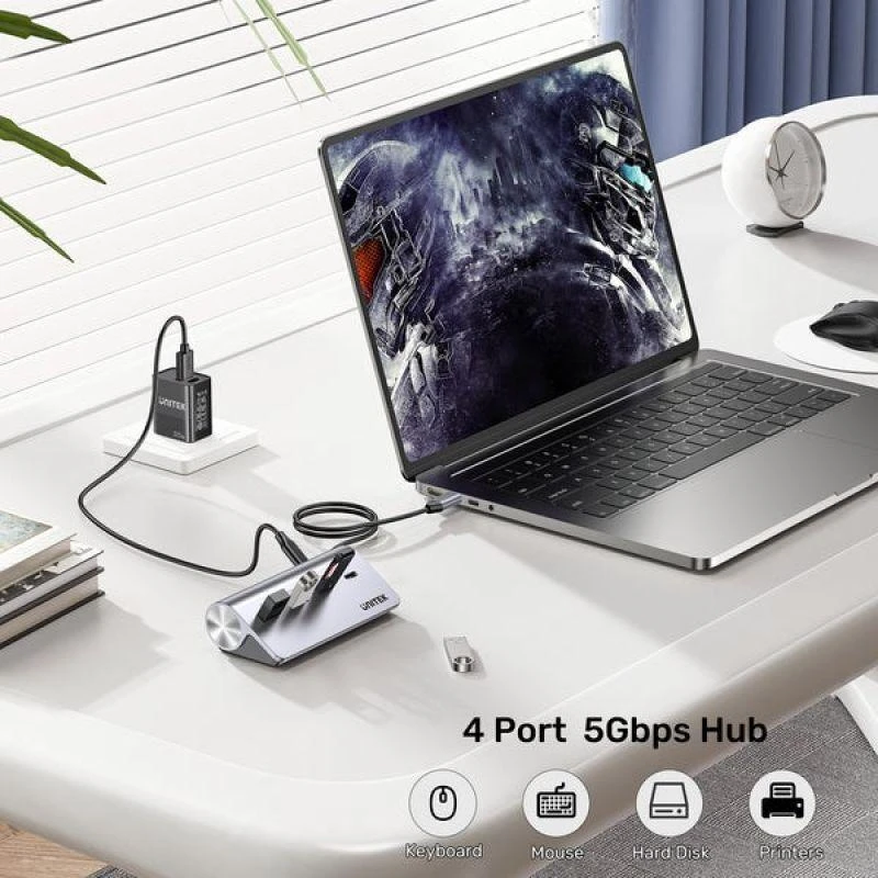 UNITEK H1337AGY01 sąsajos šakotuvas USB 3.2 Gen 1 (3.1 Gen 1) Type-C 5000 Mbit/s Pilkas