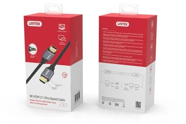UNITEK C140w kabelis HDMI 2.1 8K 4K120Hz UHD 5m