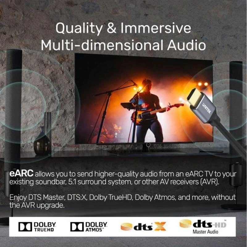 UNITEK C140w kabelis HDMI 2.1 8K 4K120Hz UHD 5m