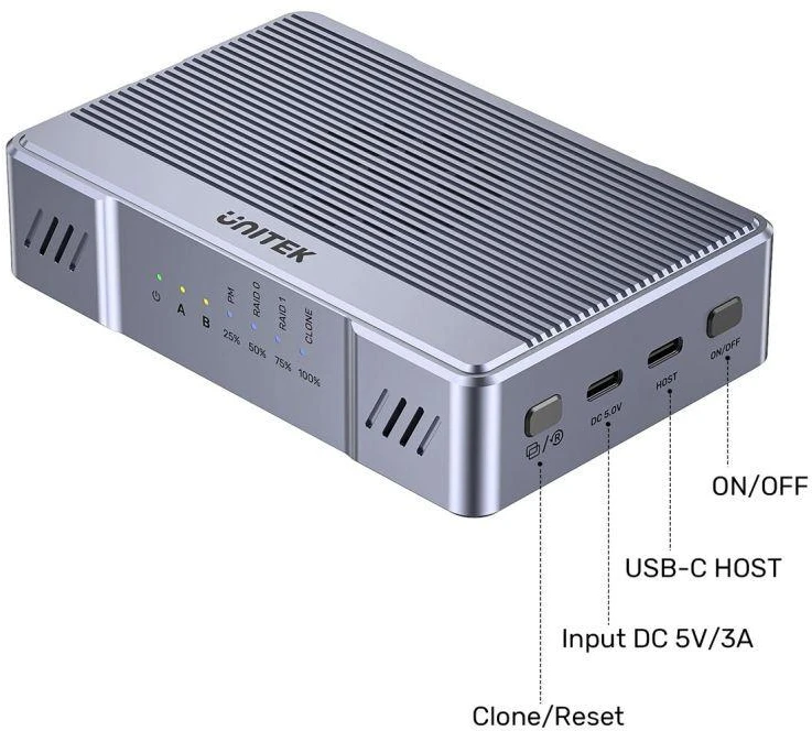 Unitek korpusas 2x M.2 20 Gb/s RAID0, RAID1 + klonavimas