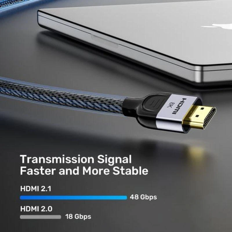 UNITEK 8K pintas nailono 2M HDMI kabelis HDMI A tipo (standartinis) Pilkas