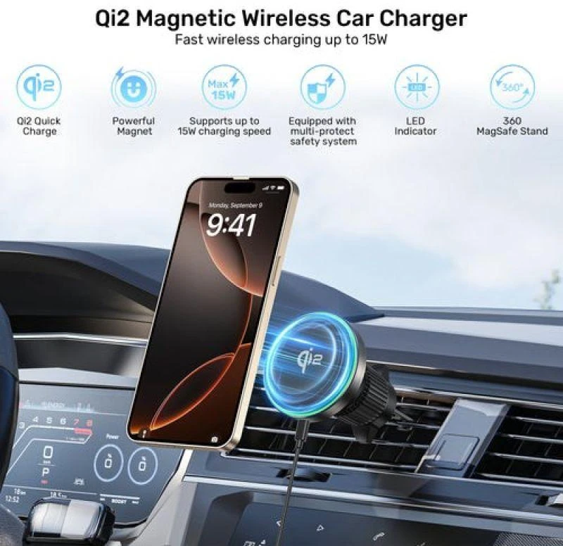 Laikiklis automobilinis Unitek 38W, Qi2