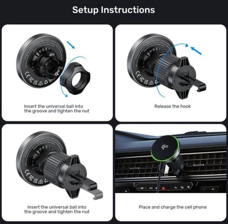 Laikiklis automobilinis Unitek 38W, Qi2
