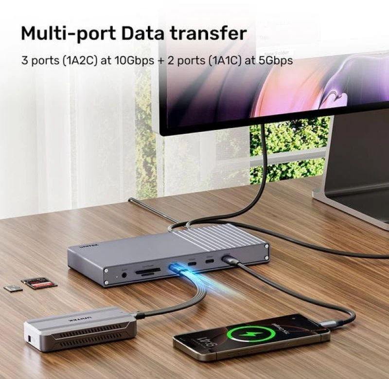 Unitek triguba USB4 40Gb/s prijungimo stotelė, 120 W maitinimo šaltinis