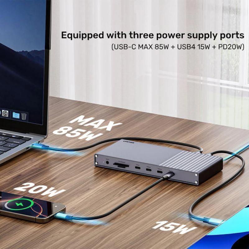Unitek triguba USB4 40Gb/s prijungimo stotelė, 120 W maitinimo šaltinis