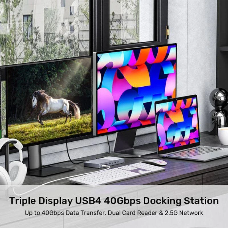 Unitek triguba USB4 40Gb/s prijungimo stotelė, 120 W maitinimo šaltinis