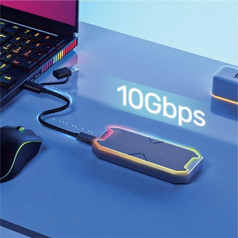 UNITEK USB-C M.2 SSD NVME/SATA išorinis korpusas, 10Gbps, RGB