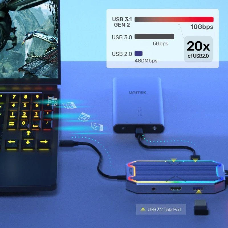 UNITEK HUB USB-C HDMI 2.0 RJ45 3.5mm PD 100W 10Gbps D1029A