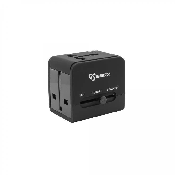 Universalus kelioninis adapteris su dvigubu USB įkrovikliu, juodas