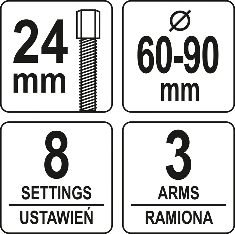 Yato Universalus paskirstymo mechanizmo traukiklis, 3 žandikaulių krumpliaračio nuėmimo įrankis, reguliuojamas alkūninio veleno traukiklis