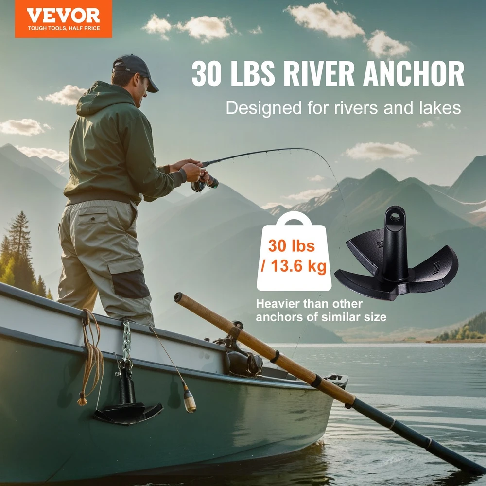 VEVOR Upės inkaras, 13,6kg, juodas vinilo danga