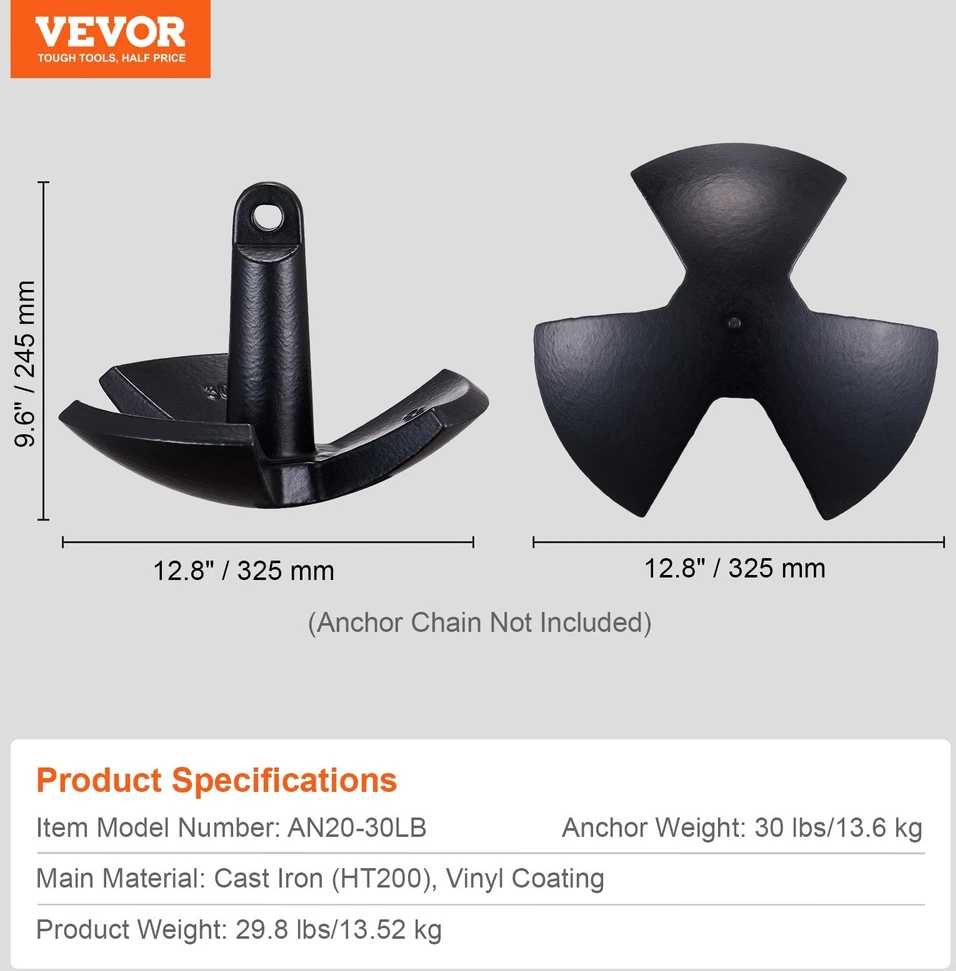 VEVOR Upės inkaras, 13,6kg, juodas vinilo danga