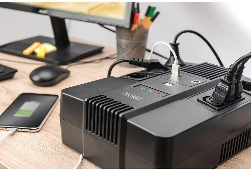 UPS UPS Linijinis interaktyvus 600VA/360W AVR 4x SCHUKO 3x IEC C13 1x USB A 1x USB B RJ45