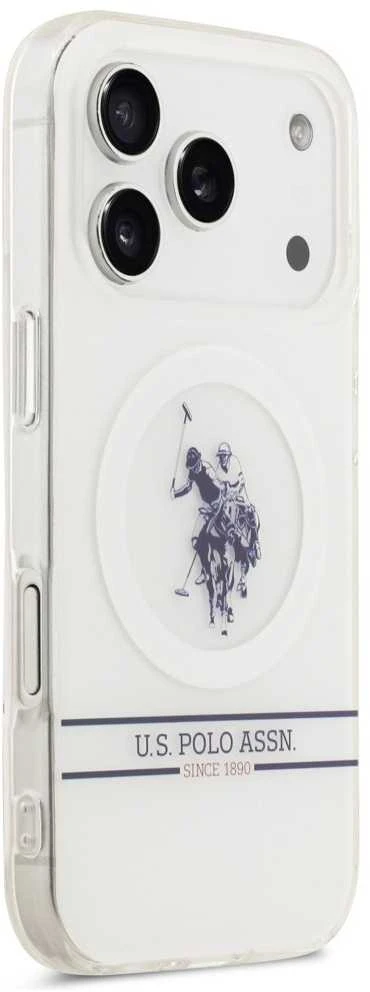 Us Polo Assn US Polo DH and Bottom Stripe Logo MagSafe dėklas Apple iPhone 17 Pro baltos spalvos