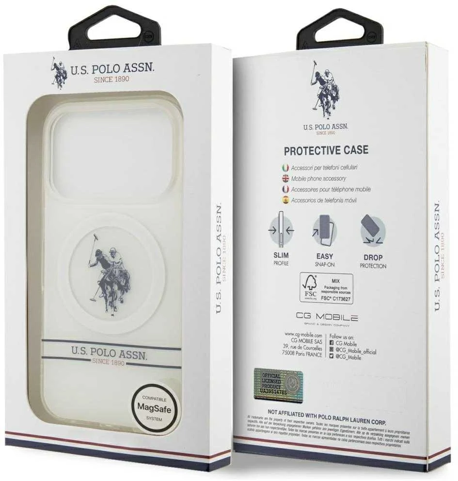 Us Polo Assn US Polo DH and Bottom Stripe Logo MagSafe dėklas Apple iPhone 17 Pro baltos spalvos