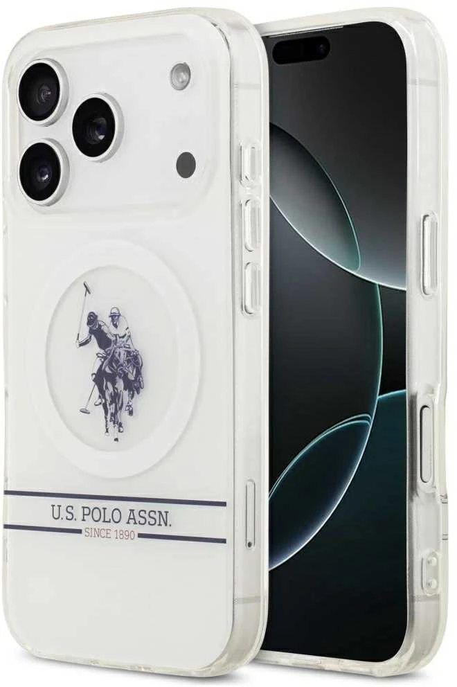 Us Polo Assn US Polo DH and Bottom Stripe Logo MagSafe dėklas Apple iPhone 17 Pro baltos spalvos