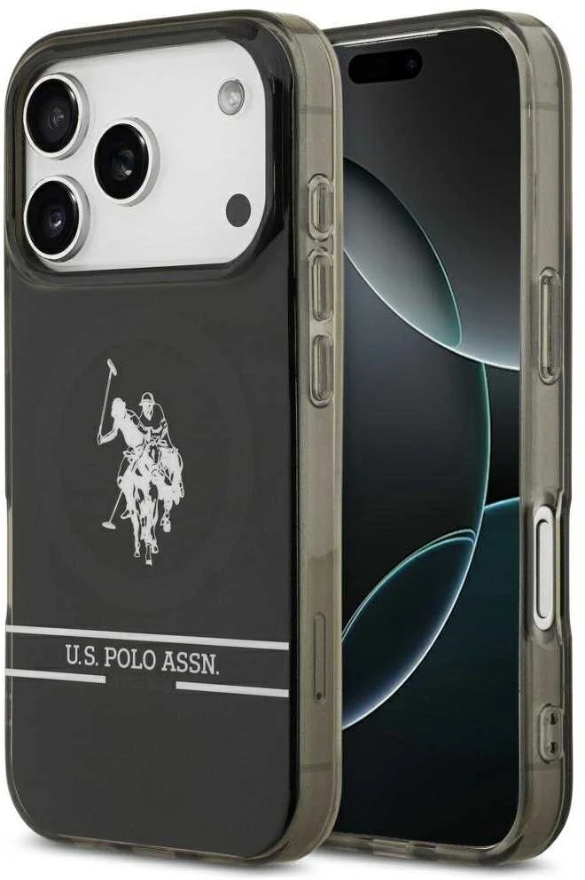 Us Polo Assn US Polo DH and Bottom Stripe Logo MagSafe dėklas Apple iPhone 17 Pro juodos spalvos