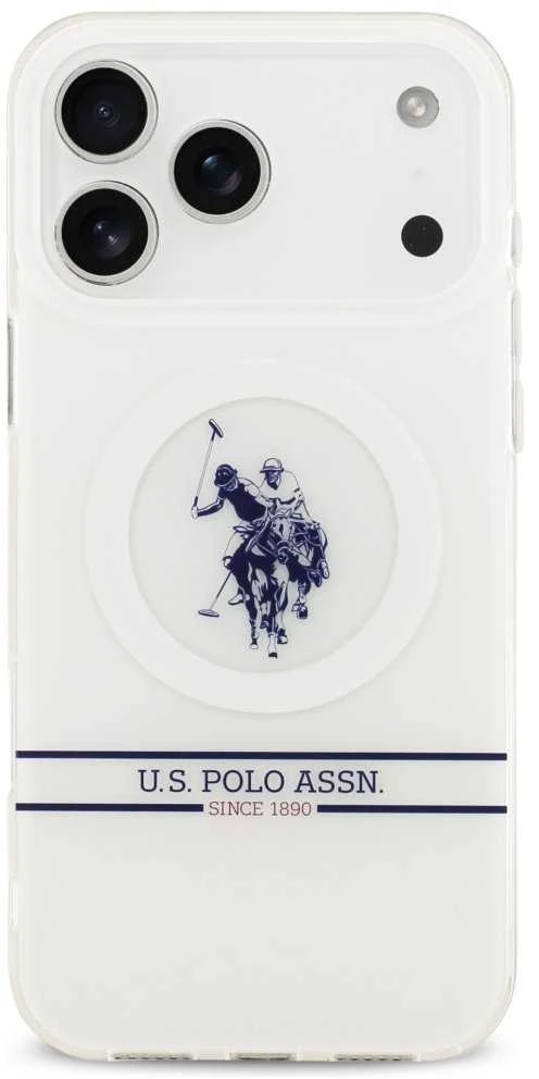 Us Polo Assn US Polo DH and Bottom Stripe Logo MagSafe dėklas Apple iPhone 17 Pro Max baltos spalvos