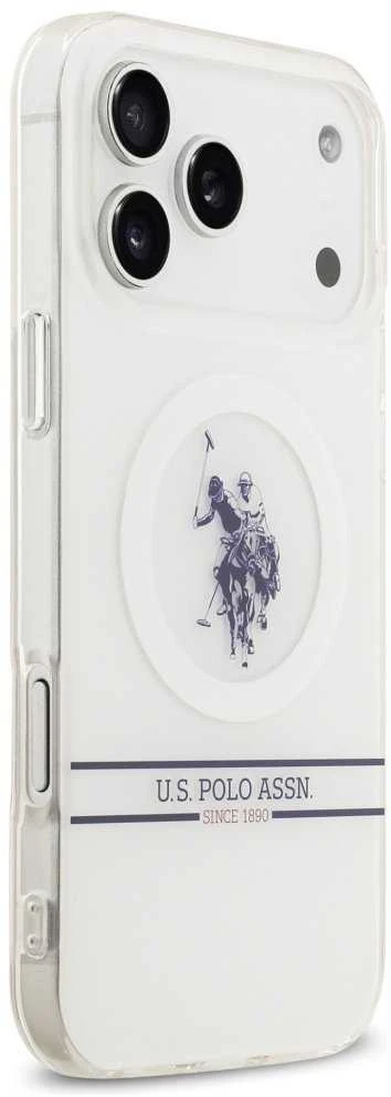 Us Polo Assn US Polo DH and Bottom Stripe Logo MagSafe dėklas Apple iPhone 17 Pro Max baltos spalvos