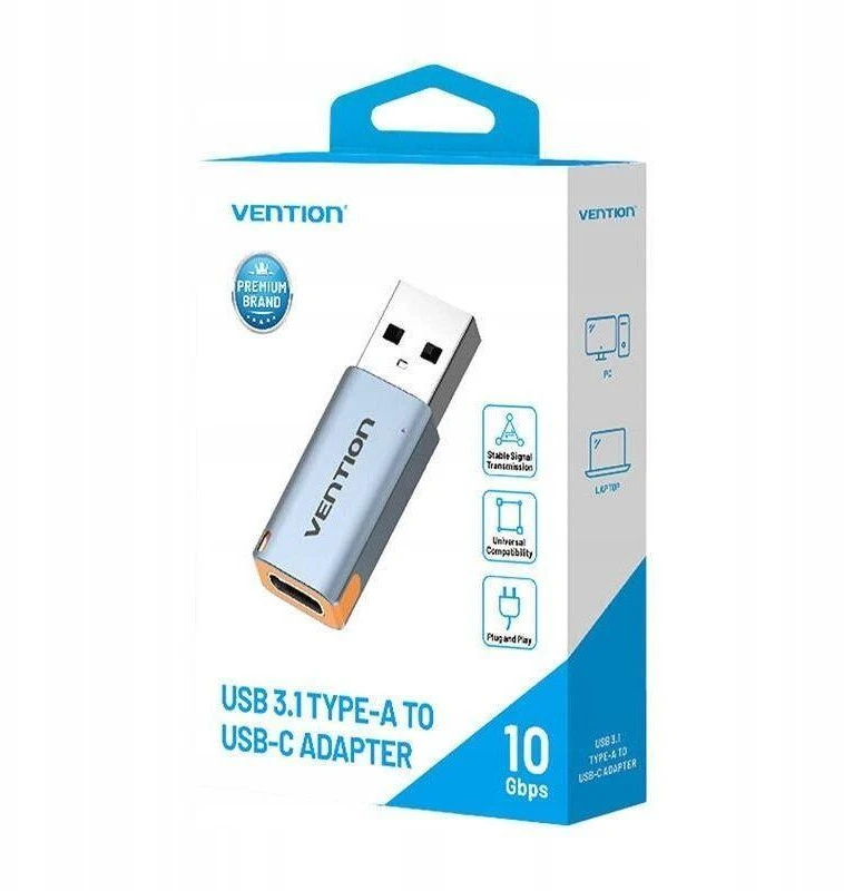 Vention USB adapteris CUAH0, USB-A 3.1 kištukinis USB-C lizdas (pilkas)