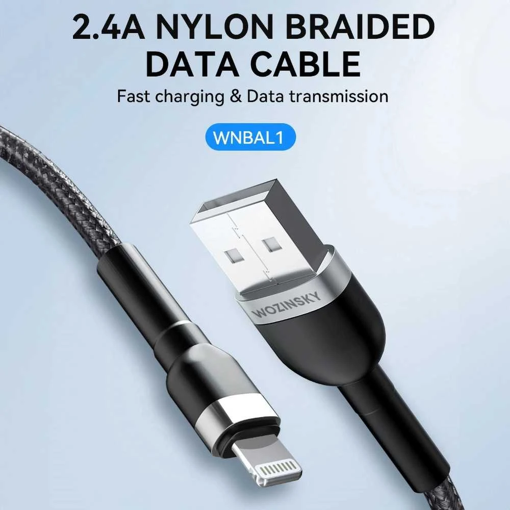 Wozinsky WNBAL1 USB-A / Lightning 2.4A kabelis 1 m – juodos spalvos