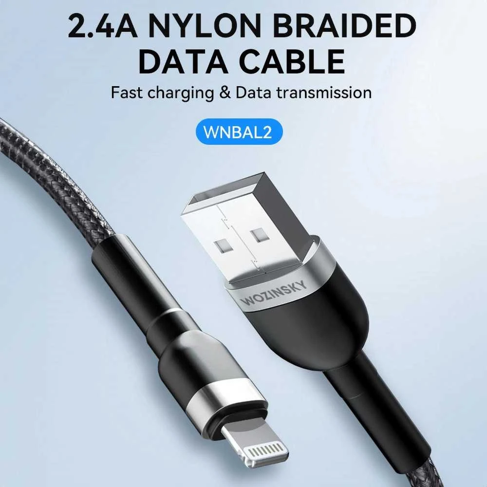 Wozinsky WNBAL2 USB-A / Lightning 2.4A kabelis 2 m – juodos spalvos