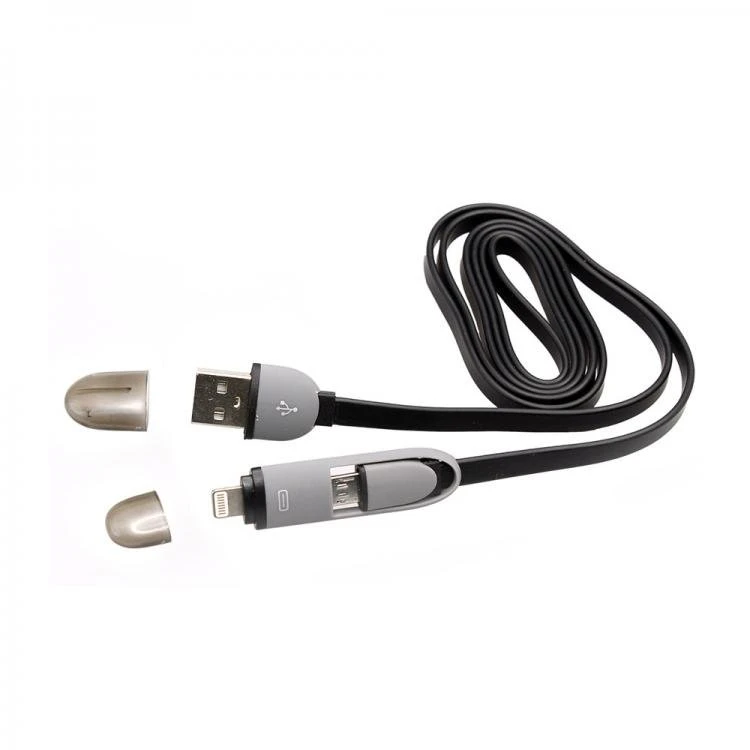 USB A–microUSB ir Lightning įkrovimo laidas, 1 m, juodas