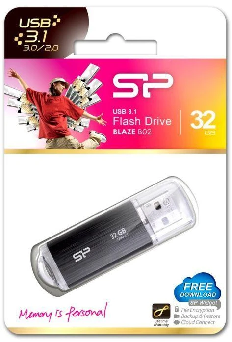 Ausinės USB atmintinė Silicon Power Blaze B02 32GB USB 3.1 juoda (SP032GBUF3B02V1K)