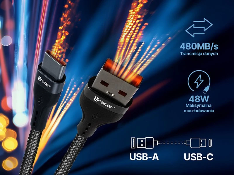 TRACER USB A - C tipo kabelis 1m BK