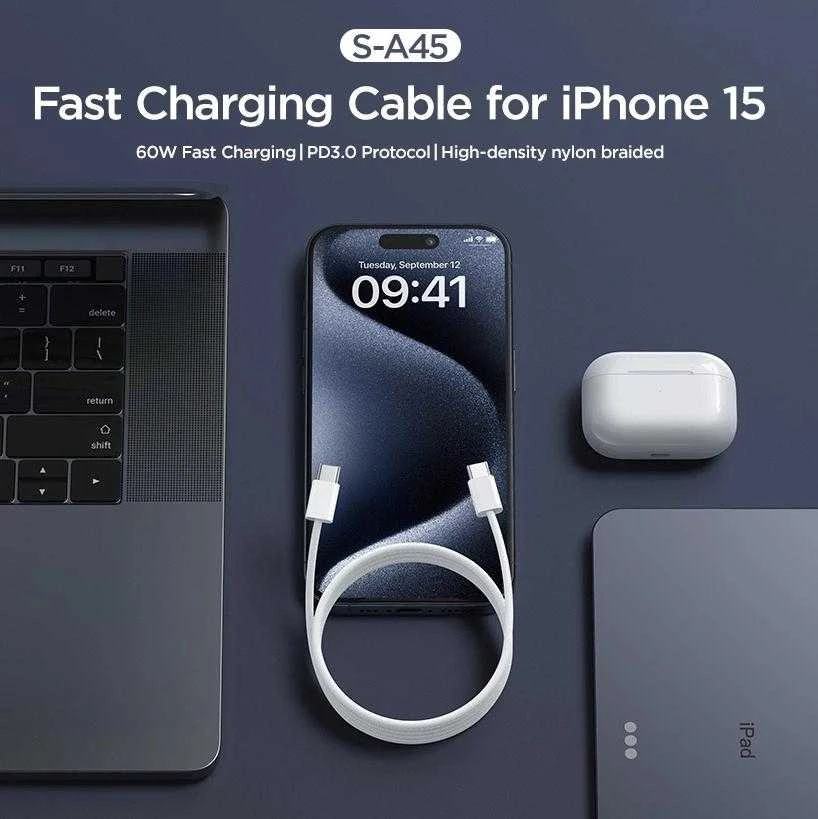 USB kabelis Joyroom S-A45 USB-C į USB-C 60W 1,0m baltas