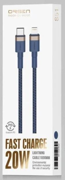 USB-C į Lightning įkrovimo laidas, 3 A, 1 m, mėlynas