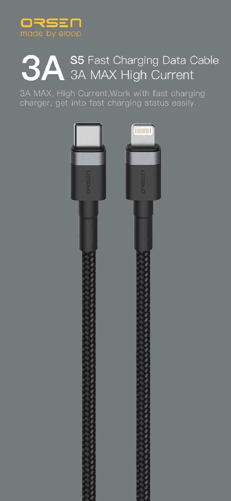 USB-C į Lightning įkrovimo laidas, 3 A, 1 m, mėlynas