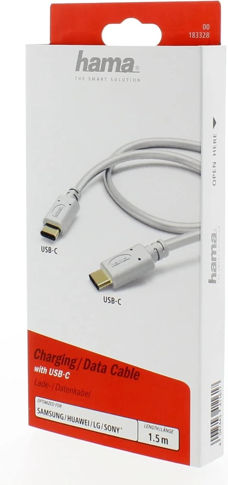 HAMA USB TYPE-C/TYPE-C CABLE 1.5M Baltas