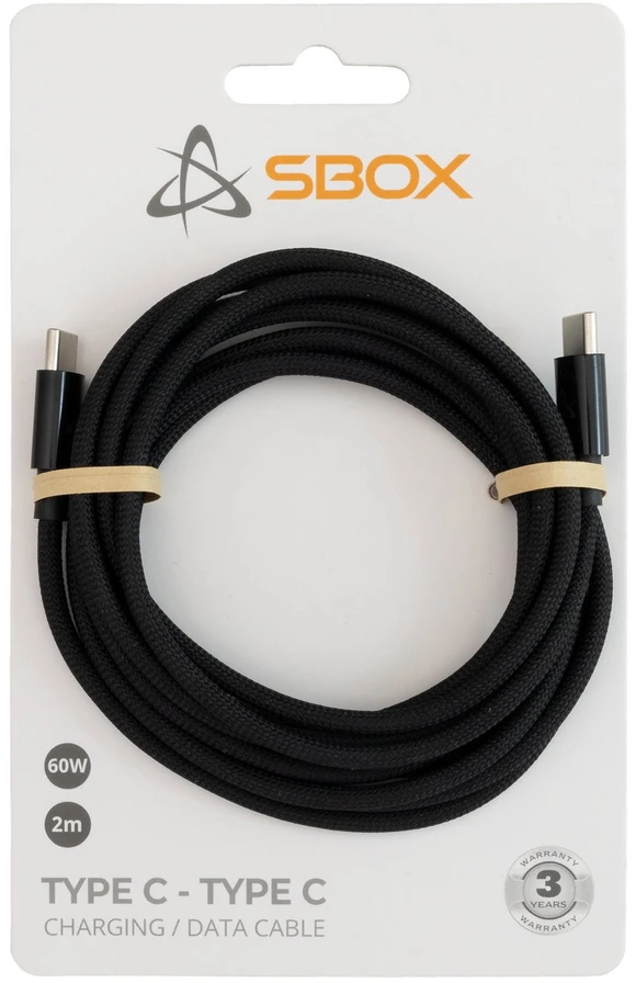 Sbox USB-C į USB-C kabelis, 2 m, juodas, 60 W