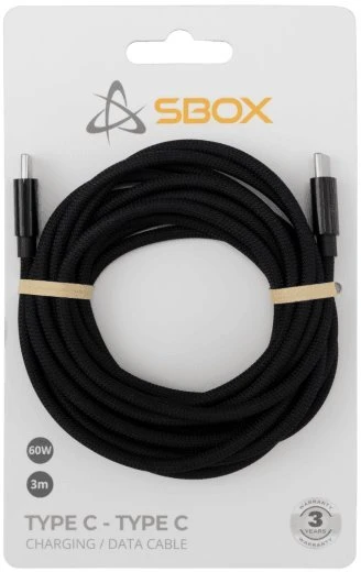 Sbox USB-C į USB-C kabelis, 3 m, juodas, 60 W