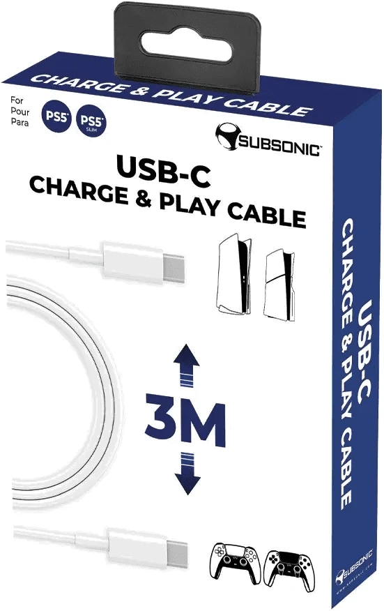 Subsonic Ikigarsinis Usb-C / Usb-C įkrovimo ir paleidimo laidas – PS5 / PS5 plonas 3 m